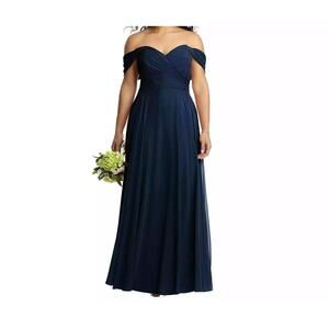 Dressy Collection NWT Off-the-Shoulder Draped Chiffon Maxi Dress Midnight Sz 22W